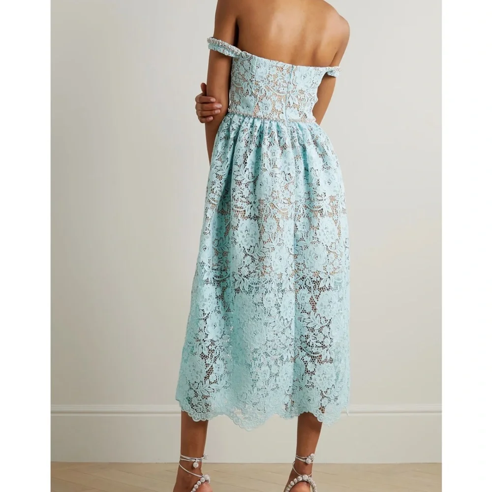 Self-Portrait Light Blue Lace A-Line Skirt - Picture 3 of 6